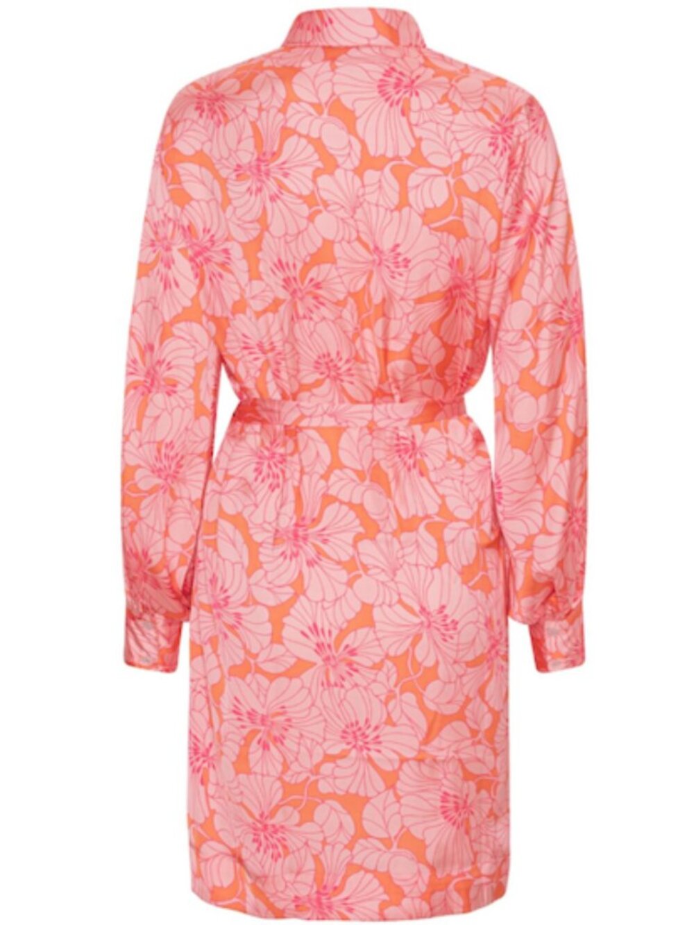 Karmamia Millie Floral Satin Dress Tangerine Belted Shirt Dress NWT Size Small - Picture 2 of 3